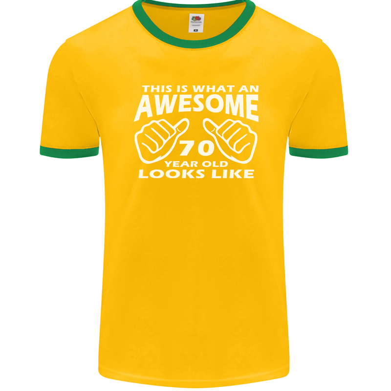 70th Birthday 70 Year Old This Is What Mens Ringer T-Shirt FotL Gold/Green