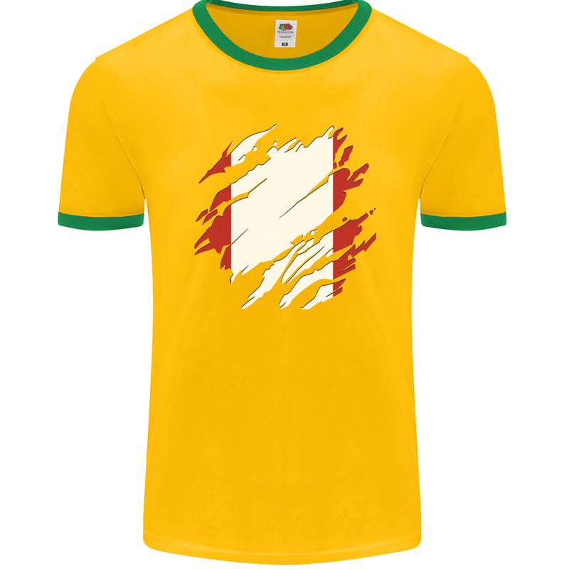 Torn Peru Flag Peruvian Day Football Mens Ringer T-Shirt FotL Gold/Green