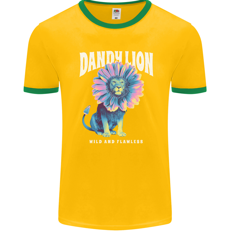 Dandylion Funny Lion Mens Ringer T-Shirt FotL Gold/Green