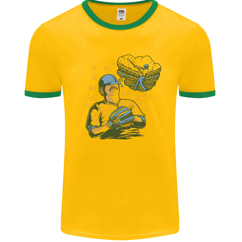 A Baseball Player Mens Ringer T-Shirt Gold/Green