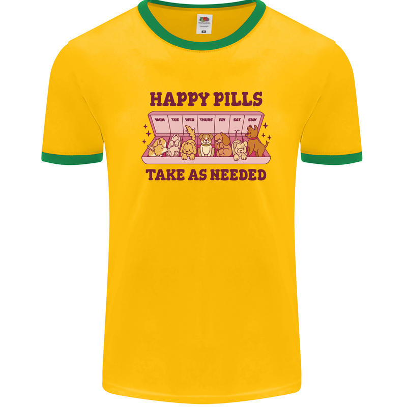 Dog Happy Pills Mens Ringer T-Shirt Gold/Green