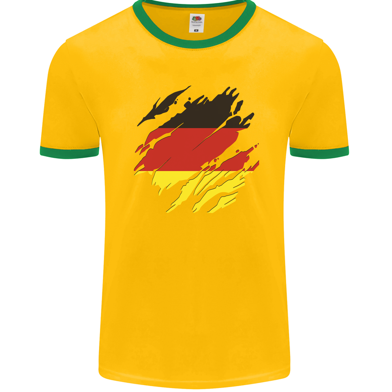 Torn Germany Flag German Day Football Mens Ringer T-Shirt FotL Gold/Green