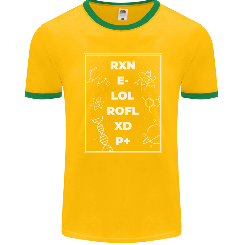 Funny Science RXN E- LOL ROFL XD P+ Geek Mens Ringer T-Shirt FotL Gold/Green