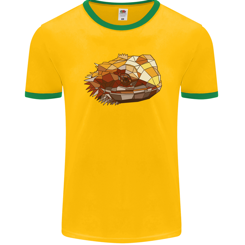 Polygonal Chameleon Mens Ringer T-Shirt FotL Gold/Green