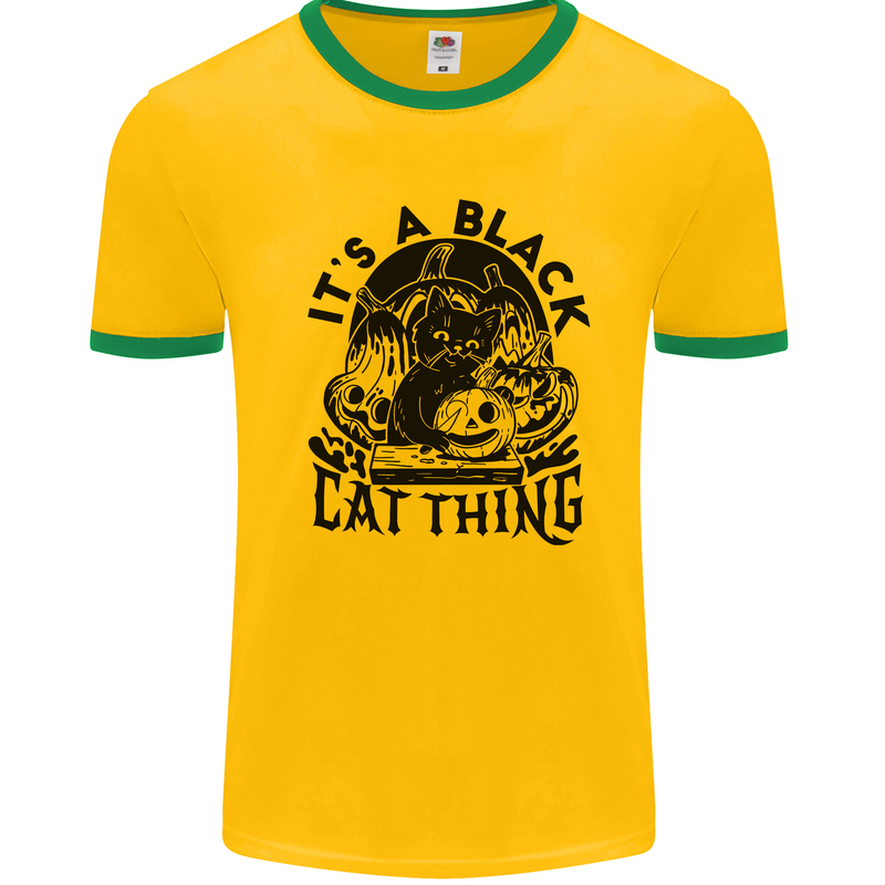 Its a Black Cat Thing Halloween Mens Ringer T-Shirt Gold/Green