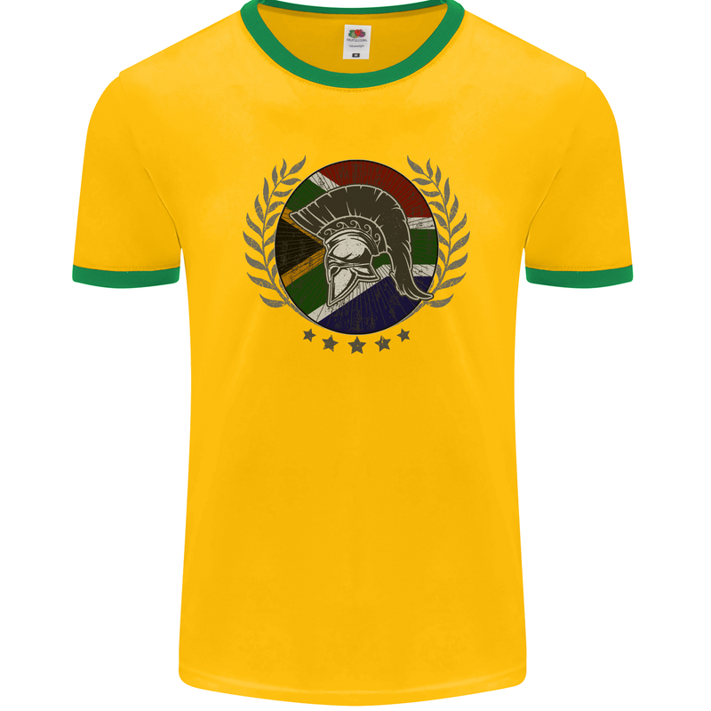 South Africa Bodybuilding Gym Training African Mens Ringer T-Shirt FotL Gold/Green