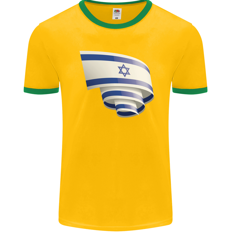 Curled Israel Flag Israeli Day Football Mens Ringer T-Shirt FotL Gold/Green