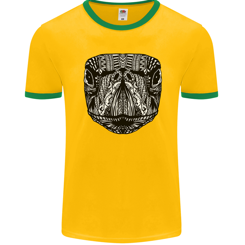 Turtle Mandala Art Tortoise Mens Ringer T-Shirt FotL Gold/Green