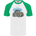 Christmas Tractor Farming Farmer Xmas Mens S/S Baseball T-Shirt White/Green
