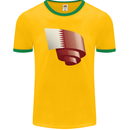 Curled Qatar Flag Qatari Day Football Mens Ringer T-Shirt FotL Gold/Green