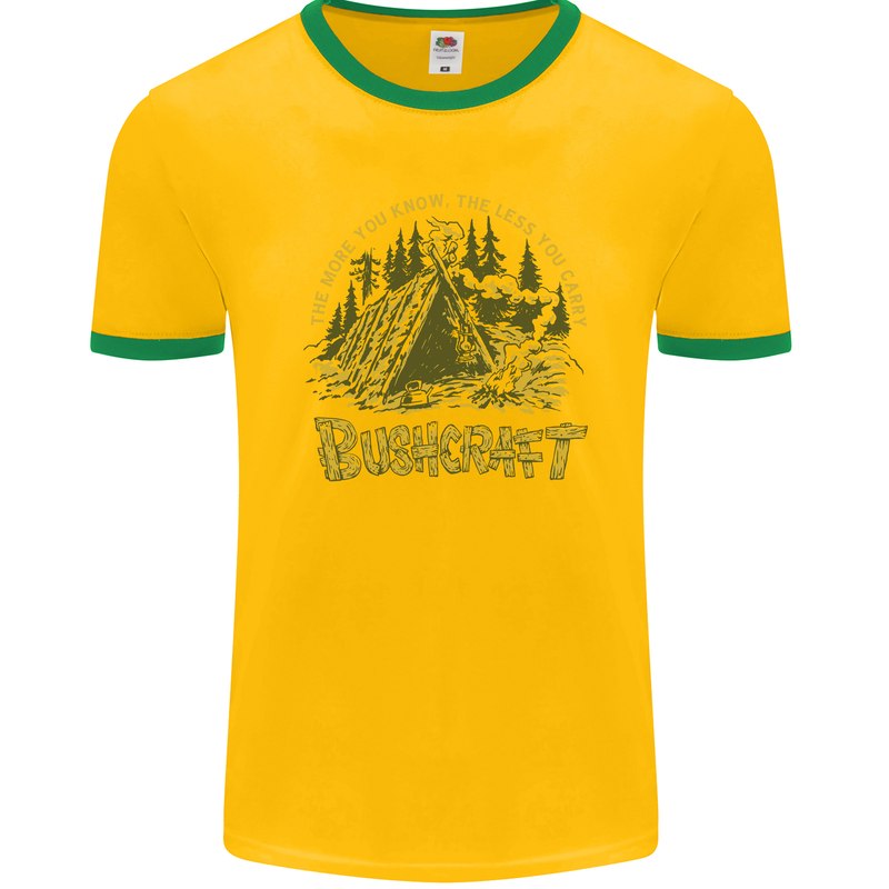 Bushcraft Funny Outdoor Persuits Camping Scouts Mens Ringer T-Shirt FotL Gold/Green