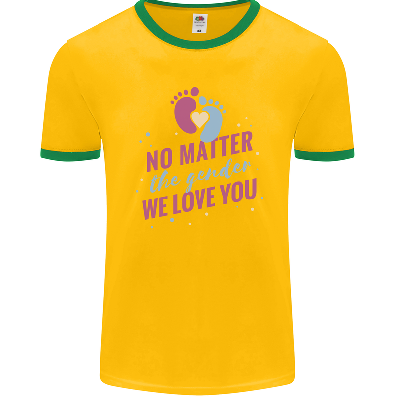 No Matter the Gender New Baby Pregnancy Pregnant Mens Ringer T-Shirt FotL Gold/Green