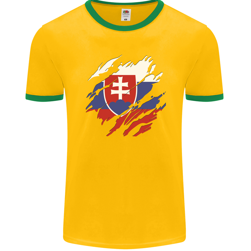 Torn Slovakia Flag Slovakia Day Football Mens Ringer T-Shirt FotL Gold/Green