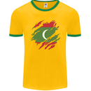Torn Maldives Flag Maldivian Day Football Mens Ringer T-Shirt FotL Gold/Green