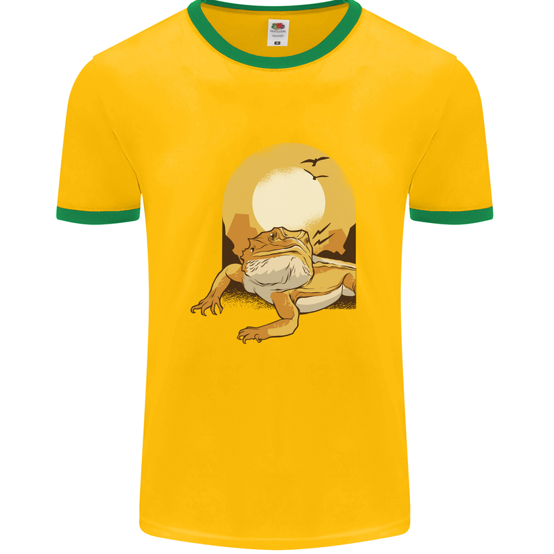 A Bearded Dragon in the Desert Sun Mens Ringer T-Shirt FotL Gold/Green