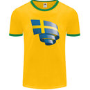 Curled Swedish Flag Sweden Day Football Mens Ringer T-Shirt FotL Gold/Green