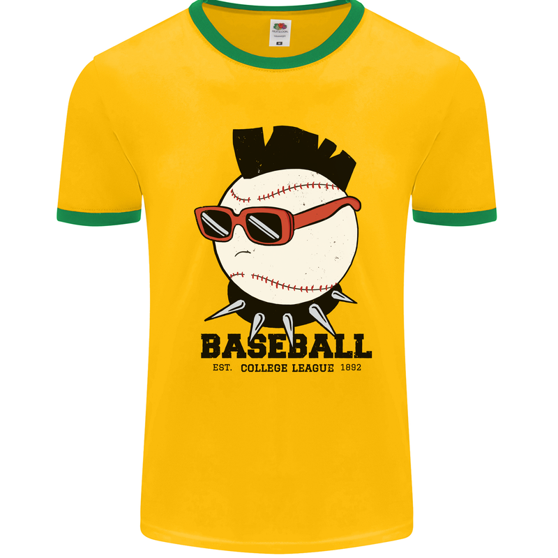 Baseball Punk Rocker Mens Ringer T-Shirt Gold/Green