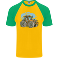 Christmas Tractor Farming Farmer Xmas Mens S/S Baseball T-Shirt Gold/Green