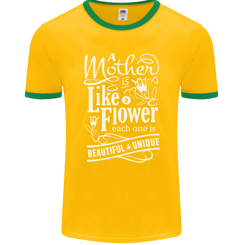 A Mother is Like a Flower Mum Mom Day Mens Ringer T-Shirt FotL Gold/Green