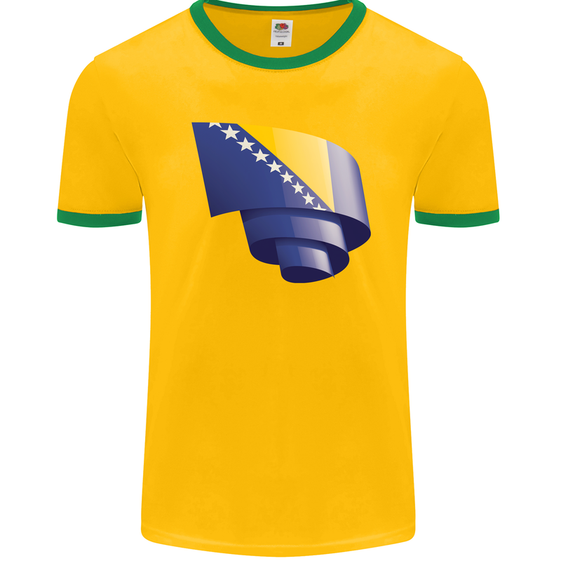 Curled Bosnia and Herzegovina Flag Day Football Mens Ringer T-Shirt FotL Gold/Green