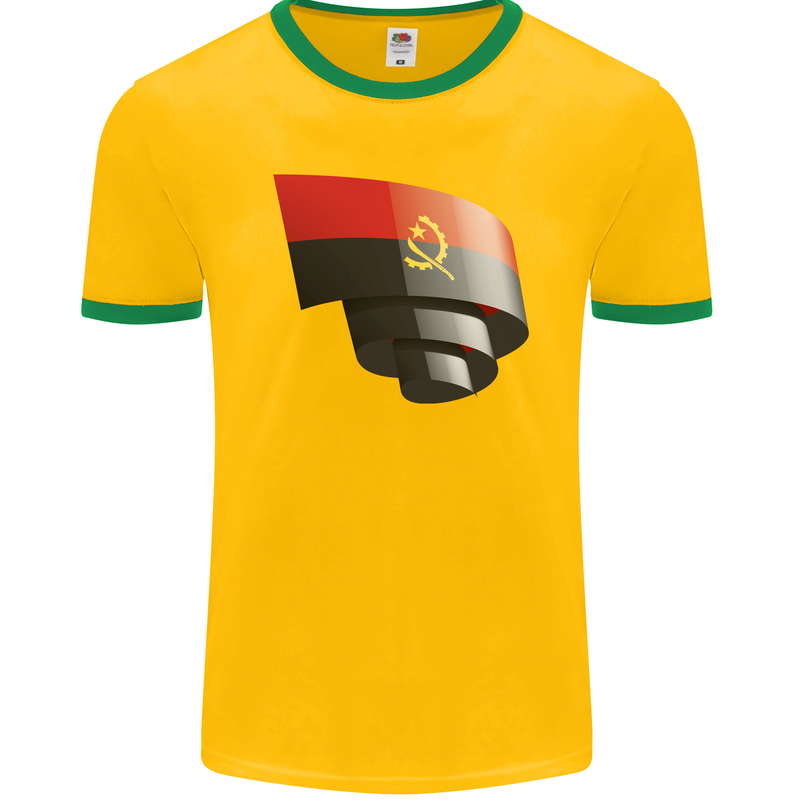 Curled Angola Flag Angolan Day Football Mens Ringer T-Shirt FotL Gold/Green