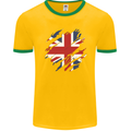 Torn British Flag Union Jack Britain Mens Ringer T-Shirt FotL Gold/Green