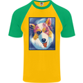 Abstract Australian Shepherd Dog Mens S/S Baseball T-Shirt Gold/Green