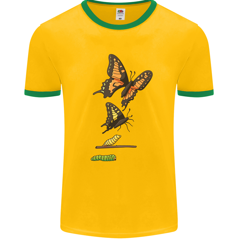 Butterfly Evolution Caterpillar Butterflies Mens Ringer T-Shirt Gold/Green