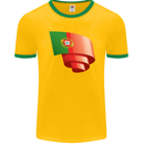 Curled Portugal Flag Portugese Day Football Mens Ringer T-Shirt FotL Gold/Green