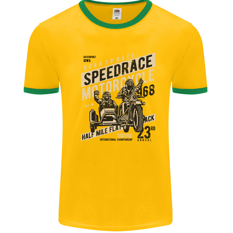 Speedrace Motorcycle Side Car Motorbike Mens Ringer T-Shirt Gold/Green