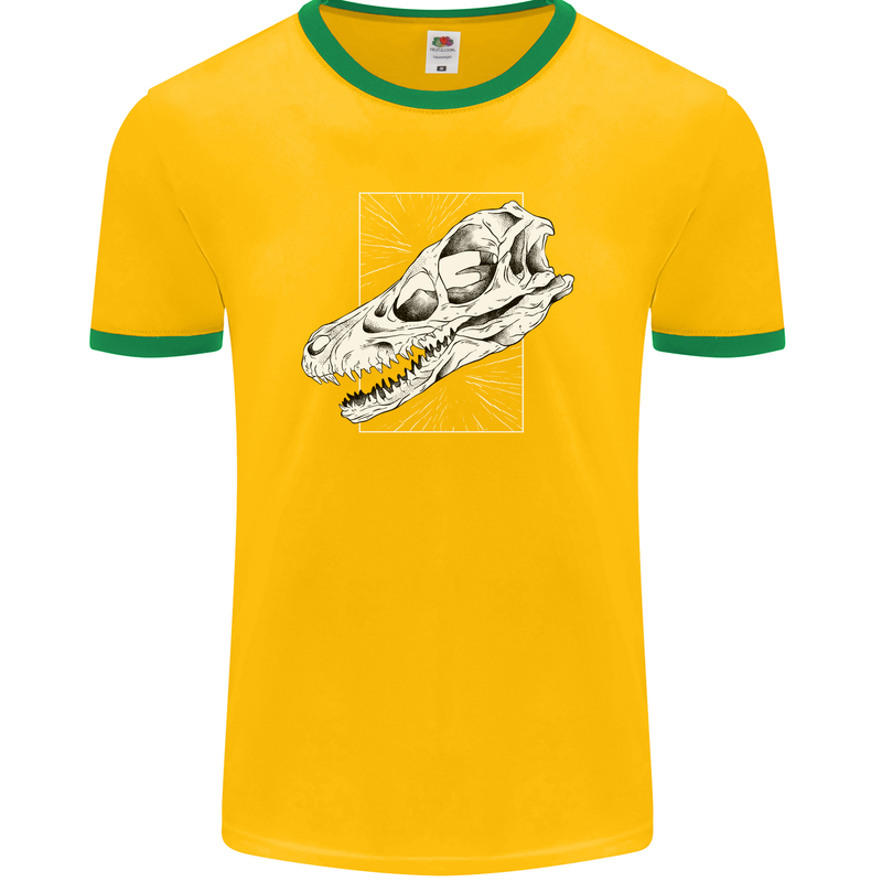 Palaeontology Velociraptor Skull Dinosaurs Mens Ringer T-Shirt FotL Gold/Green