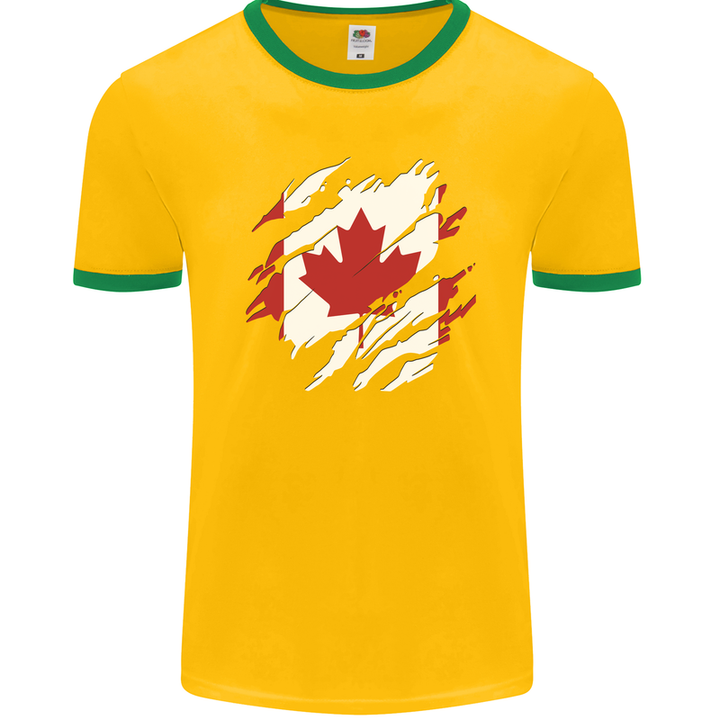 Torn Canada Flag Canadian Day Football Mens Ringer T-Shirt FotL Gold/Green