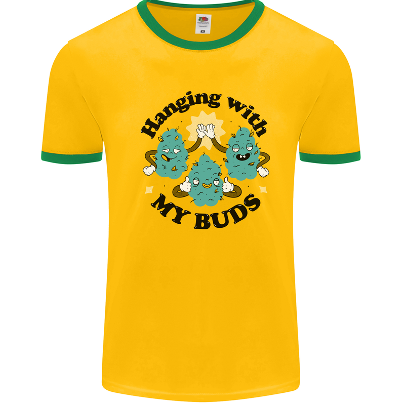 Weed Hanging With My Buds Cannabis Funny Mens Ringer T-Shirt Gold/Green