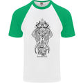 Black Mandala Art Elephant Mens S/S Baseball T-Shirt White/Green