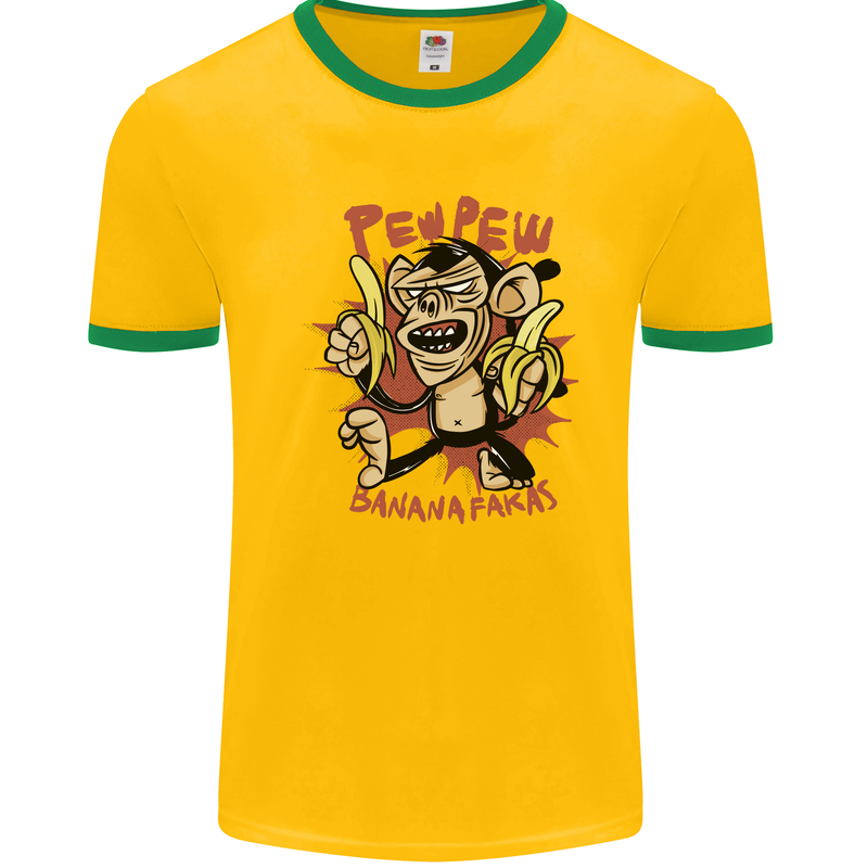 Pew Pew Bananafakas Bananas Monkey Mens Ringer T-Shirt Gold/Green