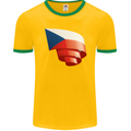 Curled Czechia Flag Czech Republic Day Football Mens Ringer T-Shirt FotL Gold/Green