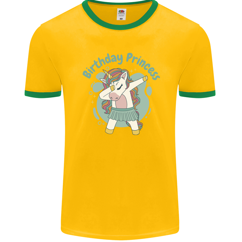 Unicorn Birthday Princess 4th 5th 6th 7th 8th Mens Ringer T-Shirt FotL Gold/Green