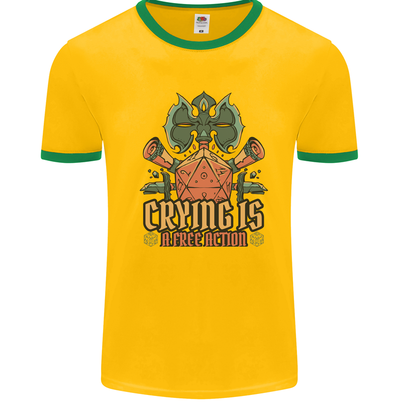 RPG Role Playing Games Crying Free Action Mens Ringer T-Shirt Gold/Green