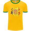 Torn Andorra Flag Andorran Day Football Mens Ringer T-Shirt FotL Gold/Green