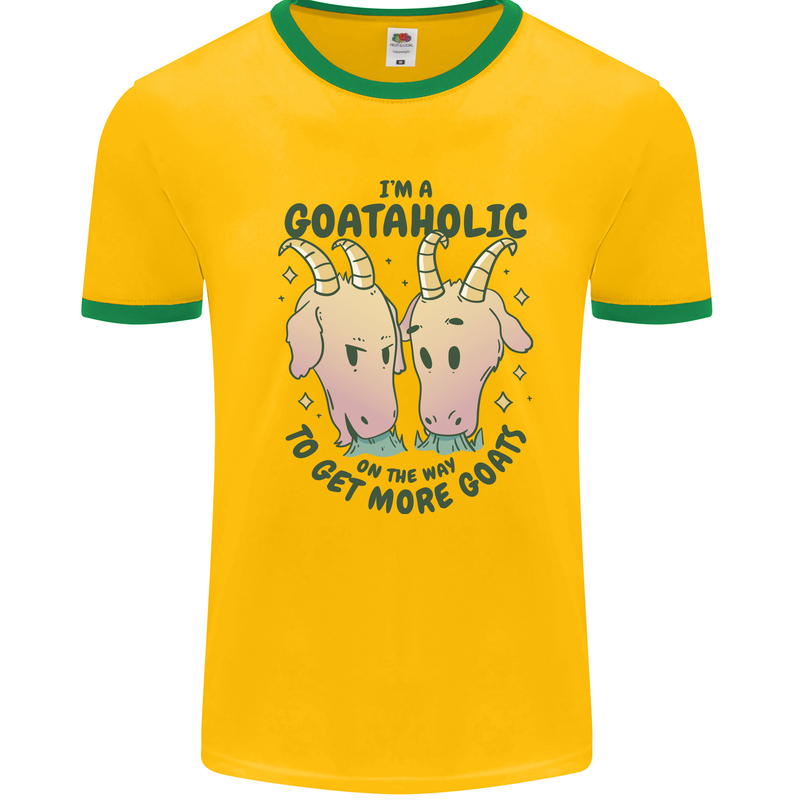 Goataholic On the Way to Get More Goats Mens Ringer T-Shirt Gold/Green