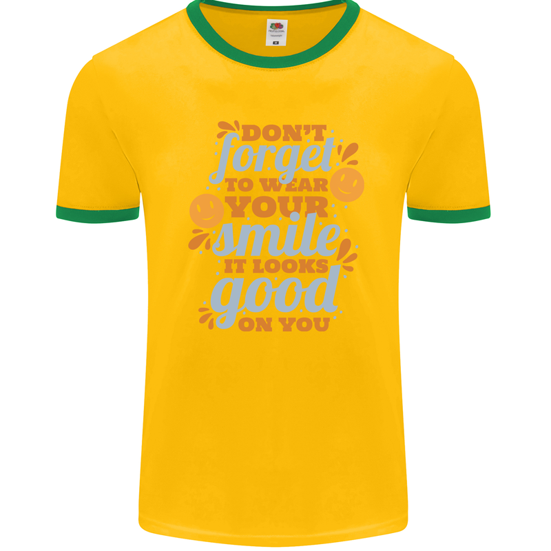 Wear Your Smile Feel Good Happy Joy Love Mens Ringer T-Shirt FotL Gold/Green