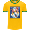 Abstract Australian Shepherd Dog Mens Ringer T-Shirt FotL Gold/Green