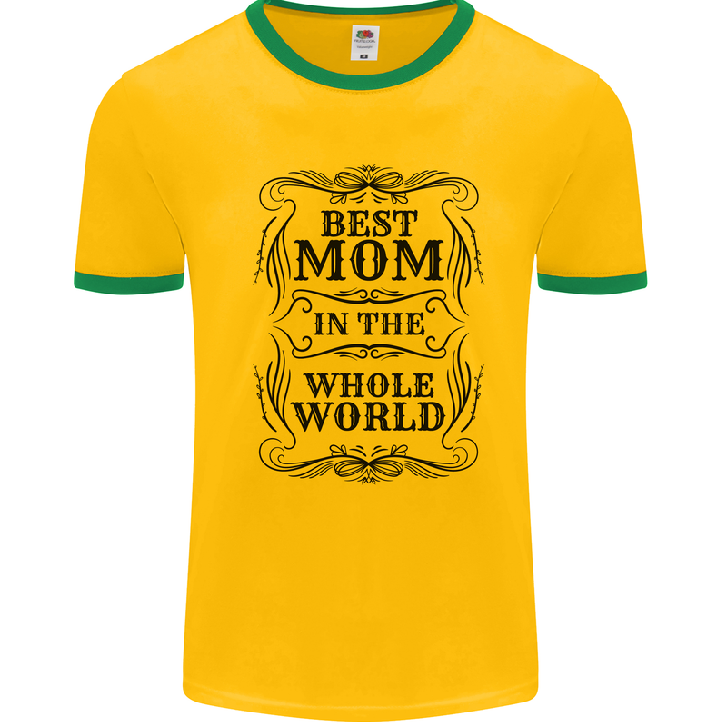 Mothers Day Best Mom in the World Mens Ringer T-Shirt Gold/Green