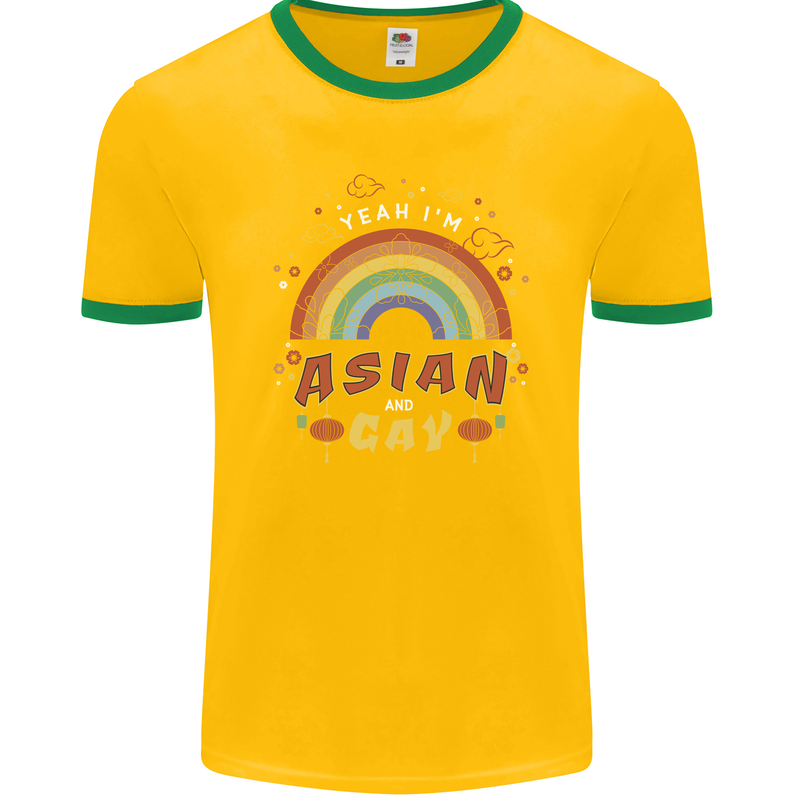 Asian and Gay Funny Gaysian LGBT Pride Mens Ringer T-Shirt FotL Gold/Green