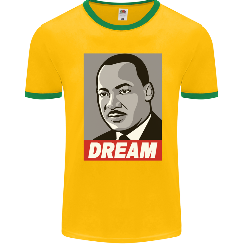 Dream Martin Luther King Black Lives Matter Mens Ringer T-Shirt FotL Gold/Green