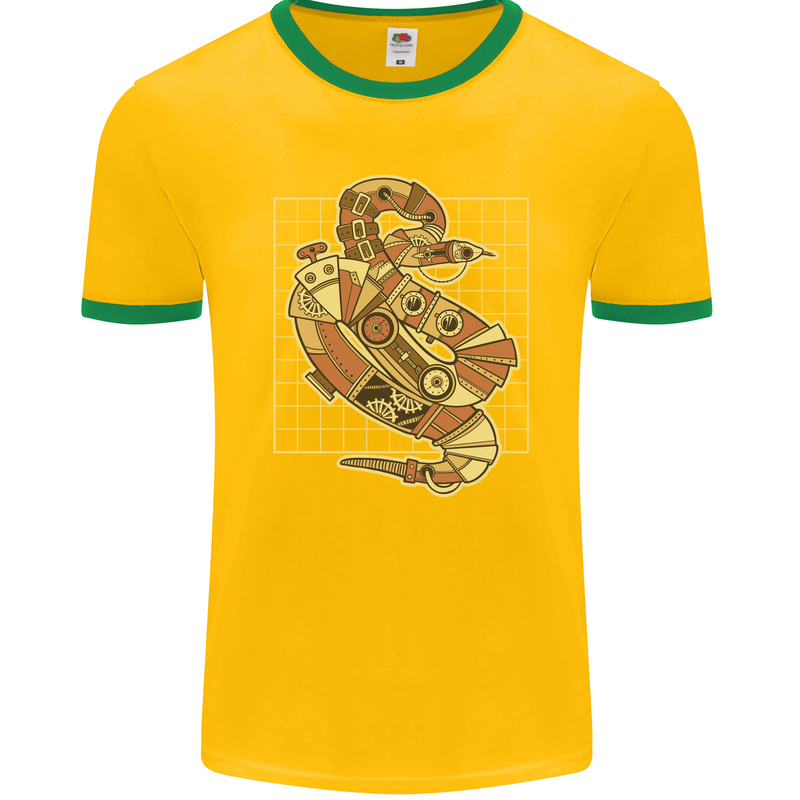 A Steampunk Snake Reptiles Mens Ringer T-Shirt FotL Gold/Green