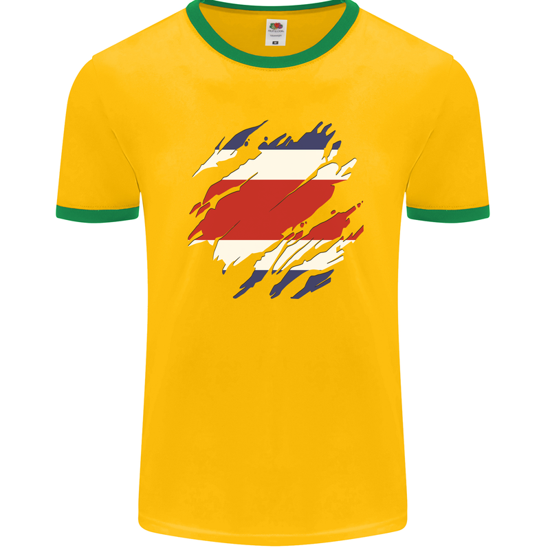 Torn Costa Rica Flag Rican Day Football Mens Ringer T-Shirt FotL Gold/Green