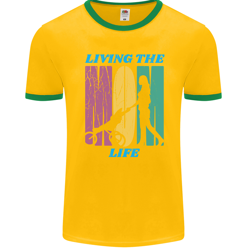 Living the Mum Life Mothers Day Mummy Mens Ringer T-Shirt FotL Gold/Green