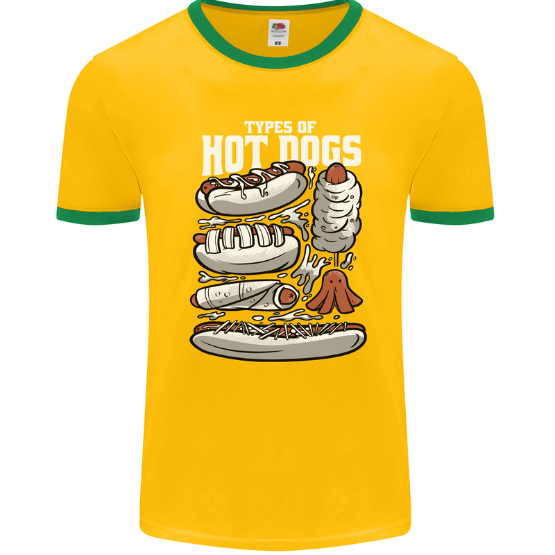 Types of Hot Dogs Fast Food Funny Mens Ringer T-Shirt FotL Gold/Green