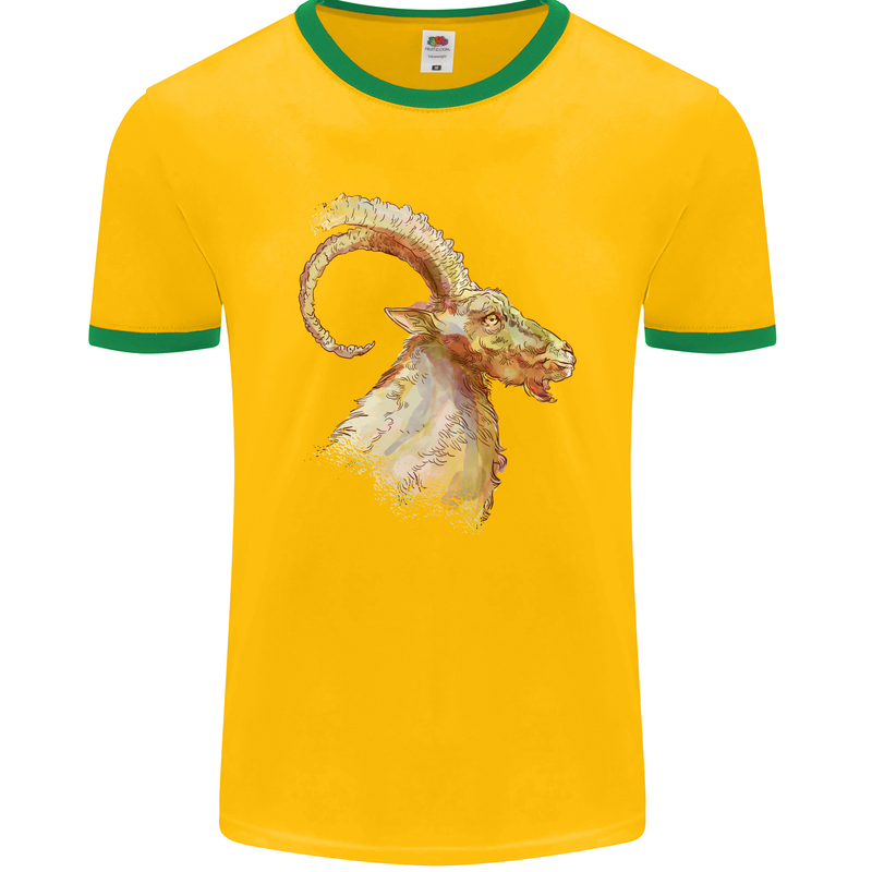 A Watercolour Goat Farming Mens Ringer T-Shirt FotL Gold/Green
